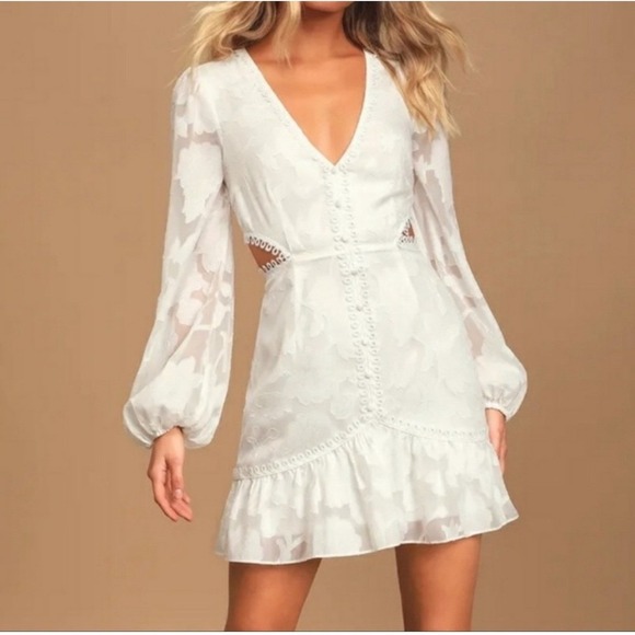 Lulus Dresses & Skirts - Lulu's All Over Floral Cut Out Button Mini Bridal Wedding Bachelorette Dress S